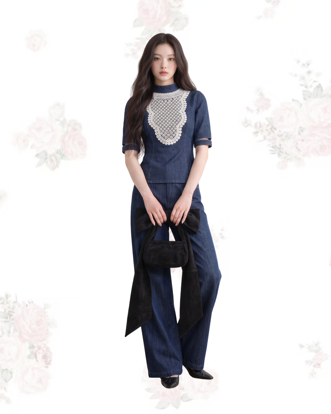 SCALLOPED DENIM TOP