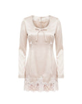 RIBBON LACE SATIN DRESS
